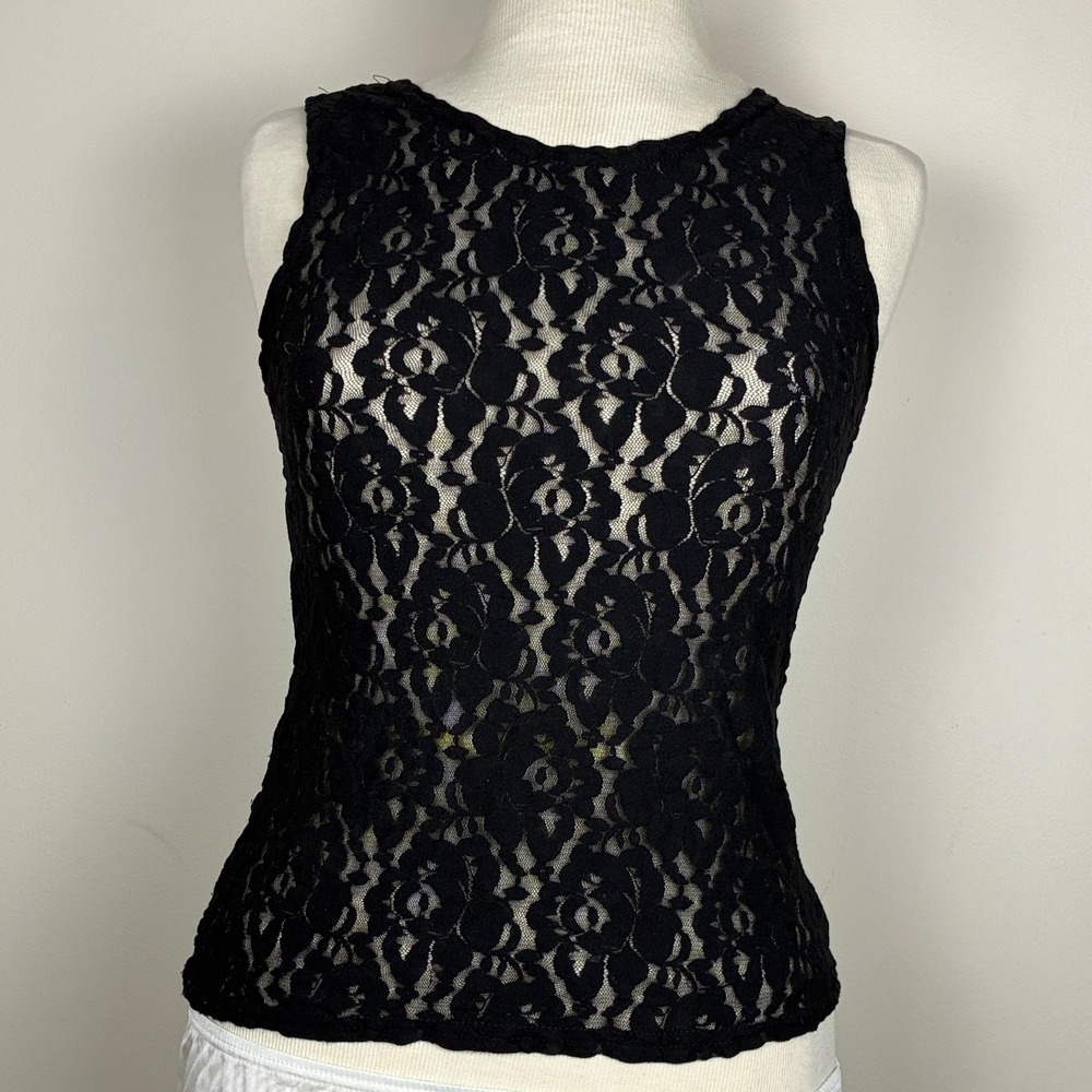 Gemilli Camisole M black nylon‎ stretch lace tank cami glam sexy vamp